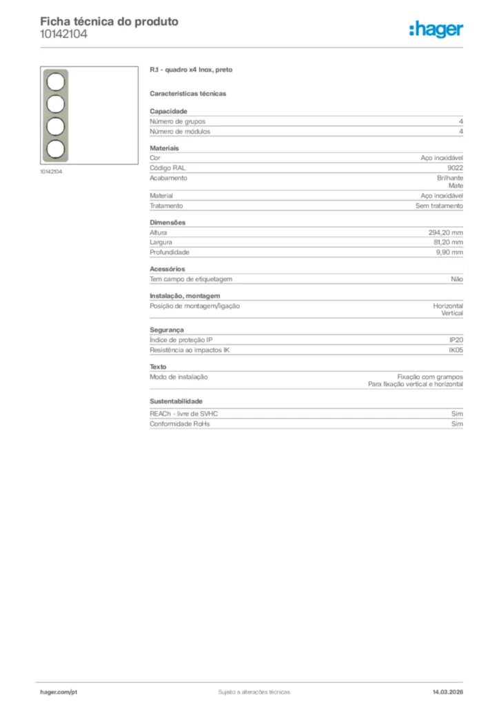 Imagem Hager Ficha técnica do produto 10142104 | Hager Portugal
