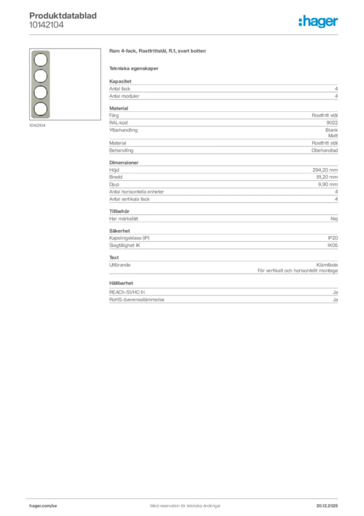 Bild Hager Produktdatablad 10142104 | Hager Sverige
