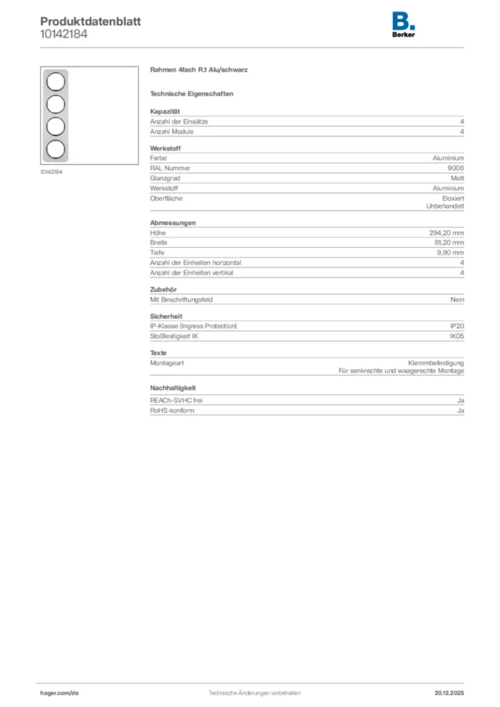 Bild Berker Produktdatenblatt 10142184 | Hager Deutschland