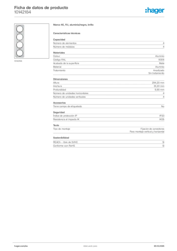 Imagen Hager Ficha de datos de producto 10142184 | Hager España