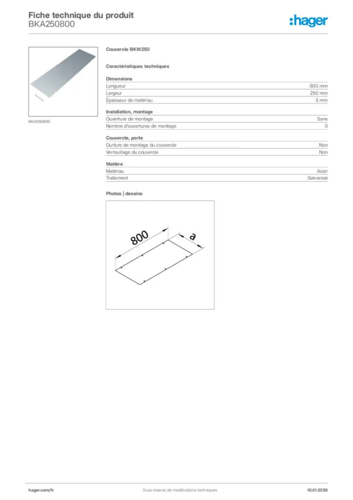 Image Hager Fiche technique du produit BKA250800 | Hager France