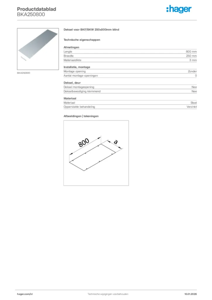 Afbeelding Hager Productdatablad BKA250800 | Hager Nederland