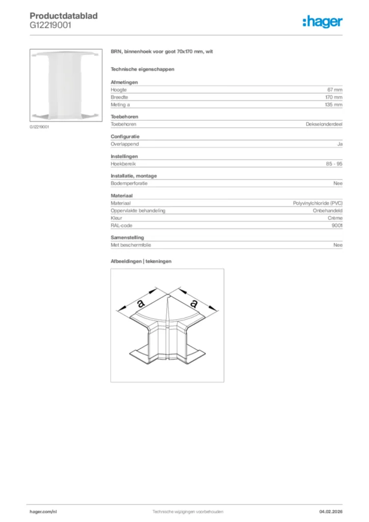 Afbeelding Hager Productdatablad G12219001 | Hager Nederland