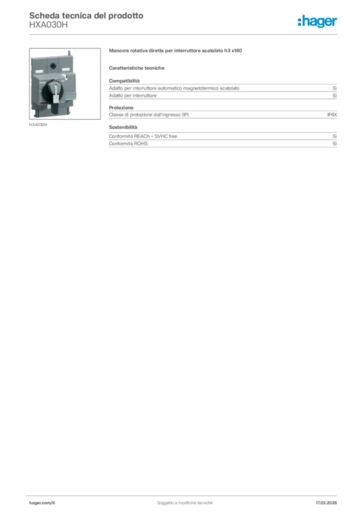 Immagine Hager Scheda tecnica del prodotto HXA030H | Hager Italia