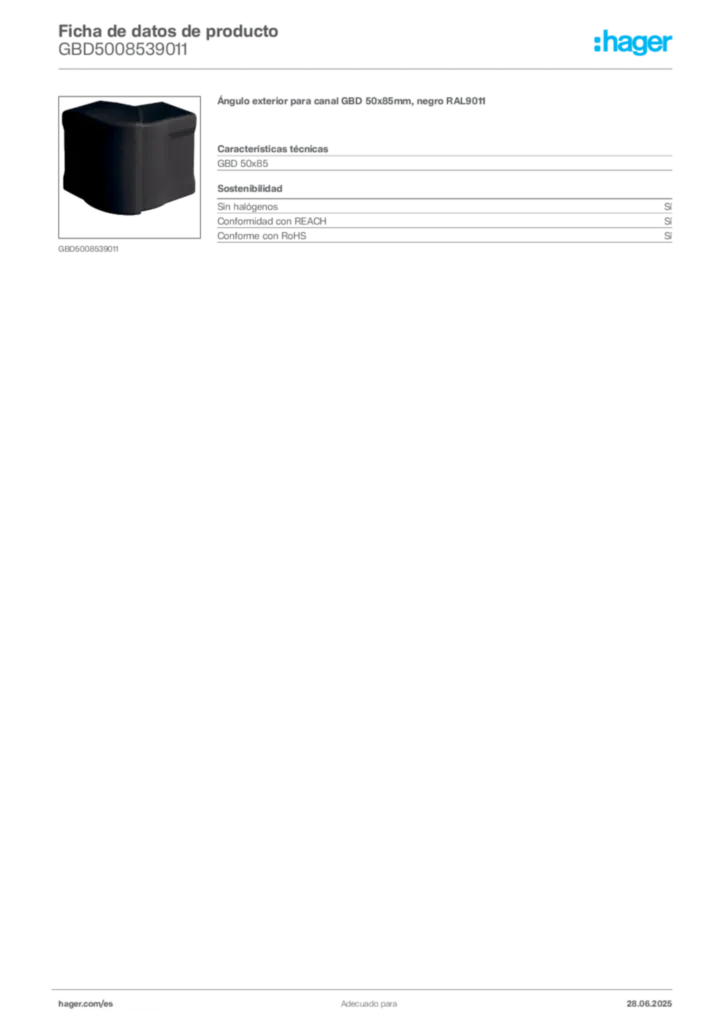 Imagen Hager Ficha de datos de producto GBD5008539011 | Hager España