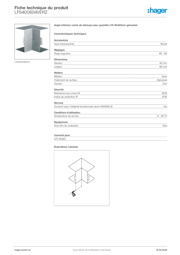 Image Hager Fiche technique du produit LFS400604VERZ | Hager Suisse