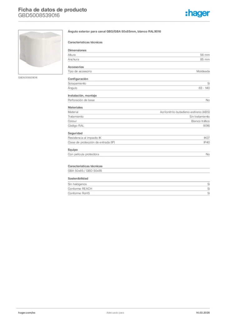 Imagen Hager Ficha de datos de producto GBD5008539016 | Hager España