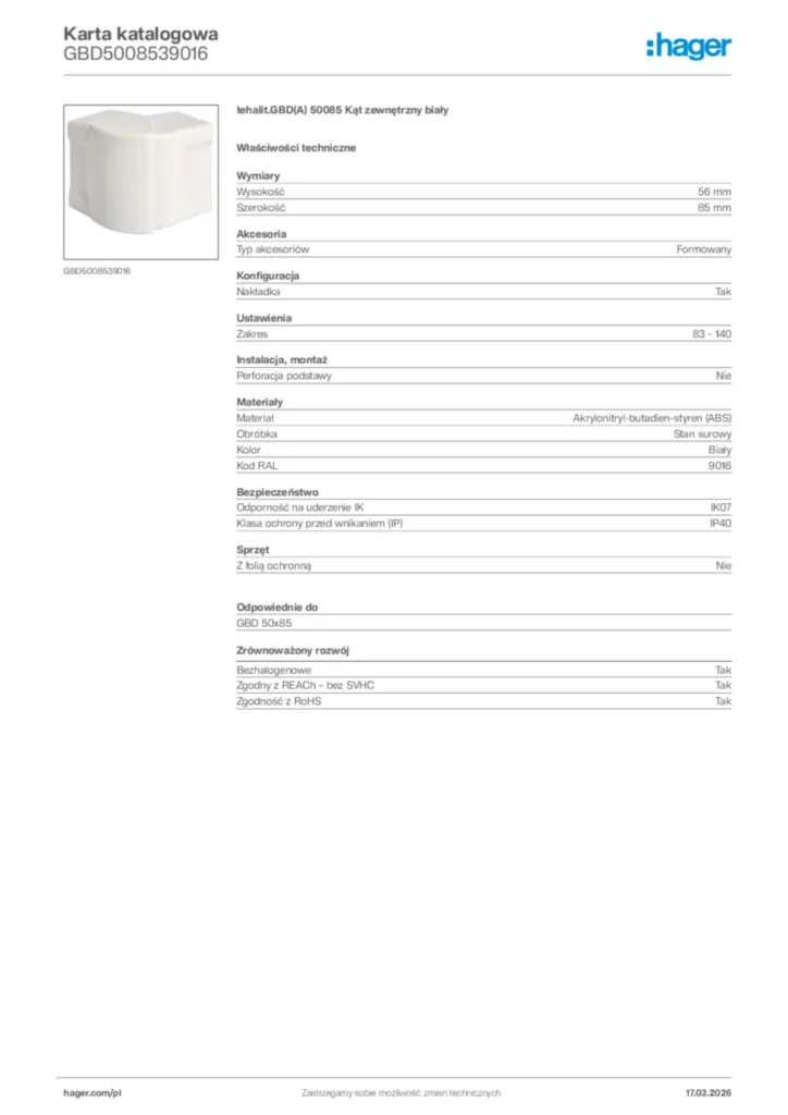 Zdjęcie Hager Karta katalogowa GBD5008539016 | Hager Polska