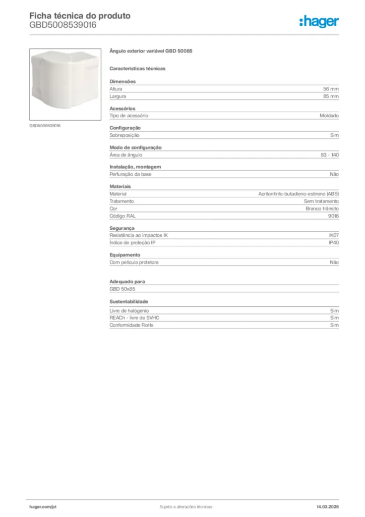 Imagem Hager Ficha técnica do produto GBD5008539016 | Hager Portugal