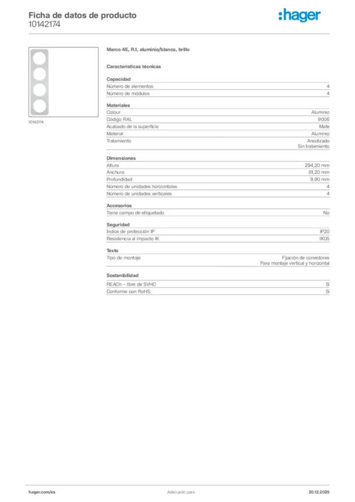 Imagen Hager Ficha de datos de producto 10142174 | Hager España