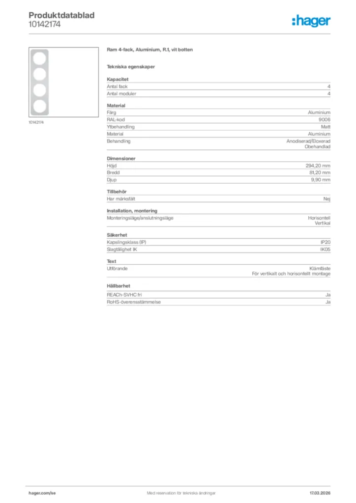 Bild Hager Produktdatablad 10142174 | Hager Sverige