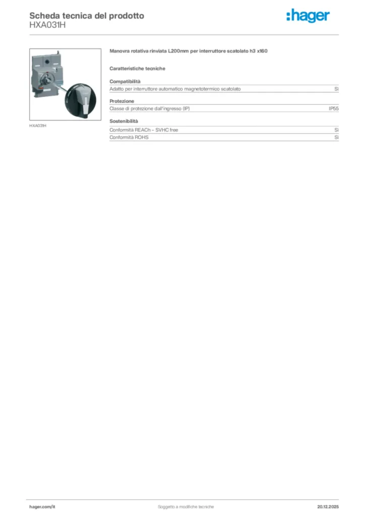 Immagine Hager Scheda tecnica del prodotto HXA031H | Hager Italia