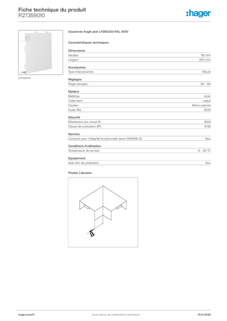 Image Hager Fiche technique du produit R27359010 | Hager France