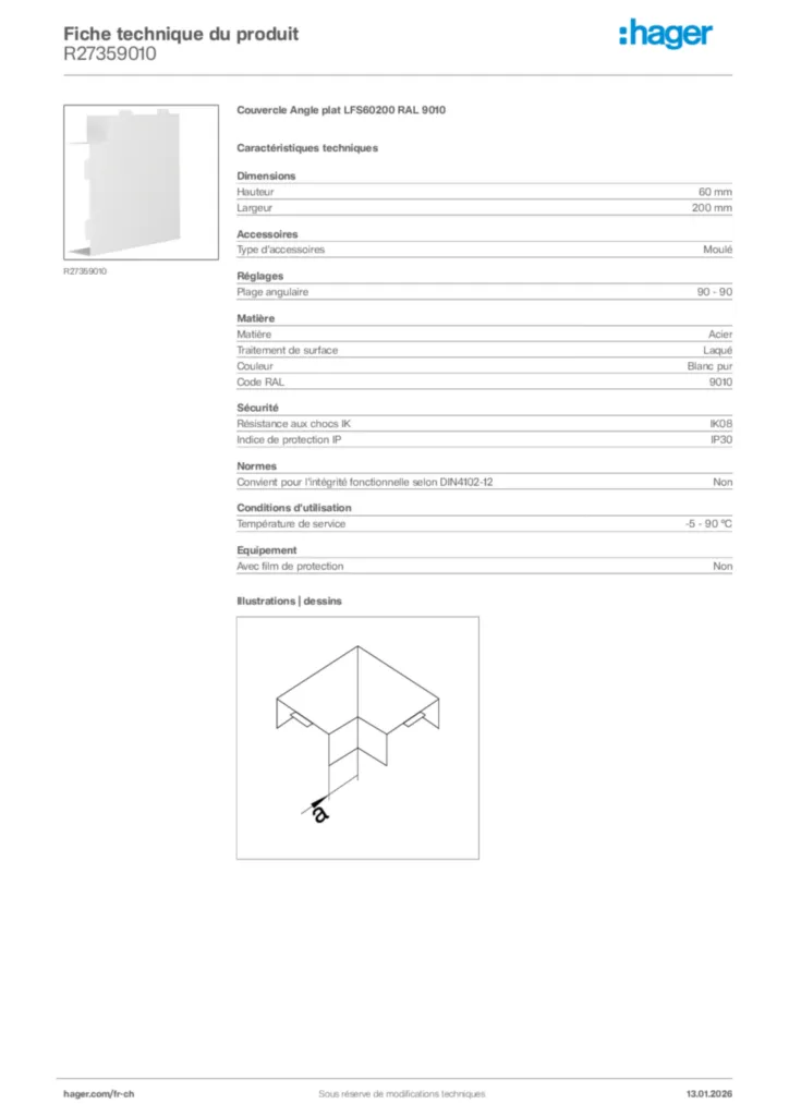 Image Hager Fiche technique du produit R27359010 | Hager Suisse