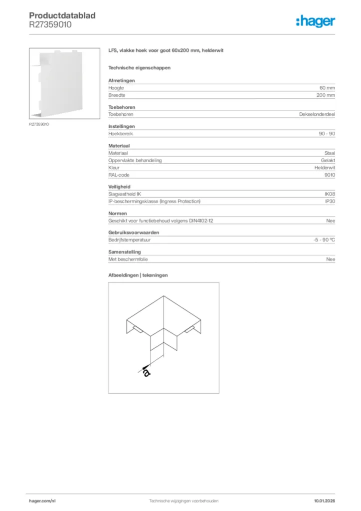 Afbeelding Hager Productdatablad R27359010 | Hager Nederland