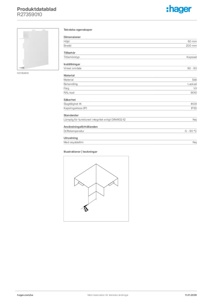 Bild Hager Produktdatablad R27359010 | Hager Sverige