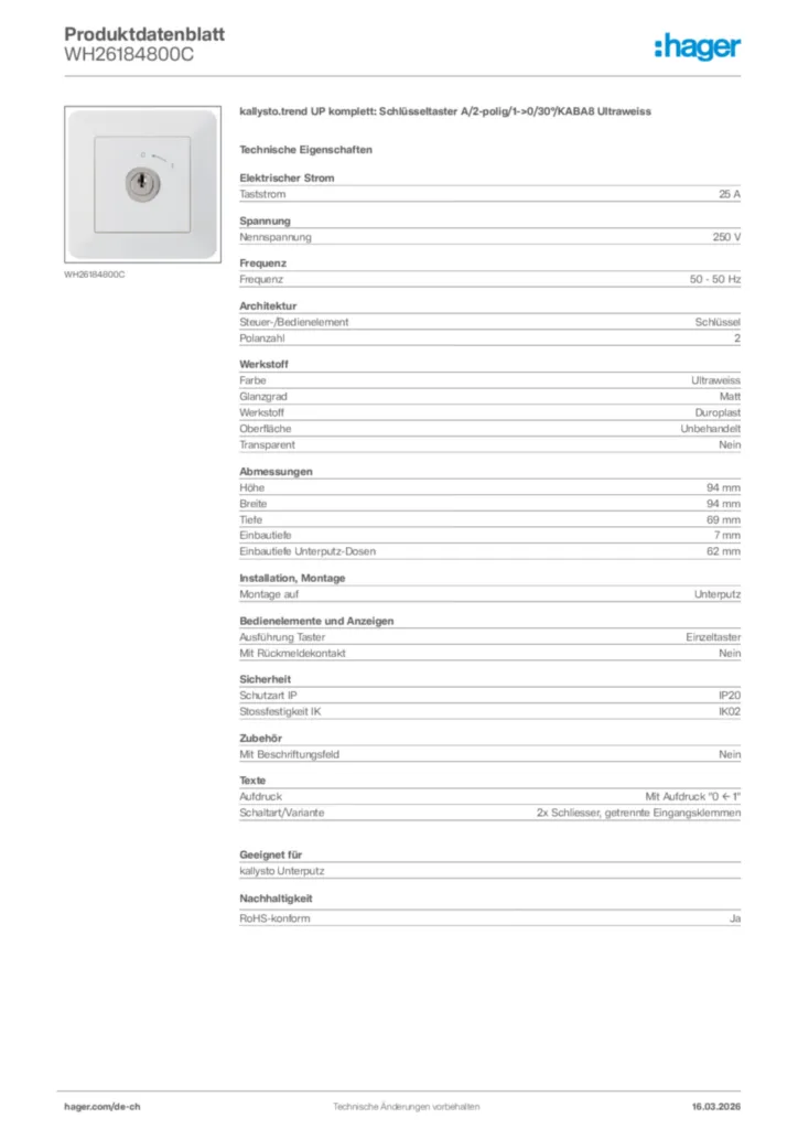 Bild Hager Produktdatenblatt WH26184800C | Hager Schweiz