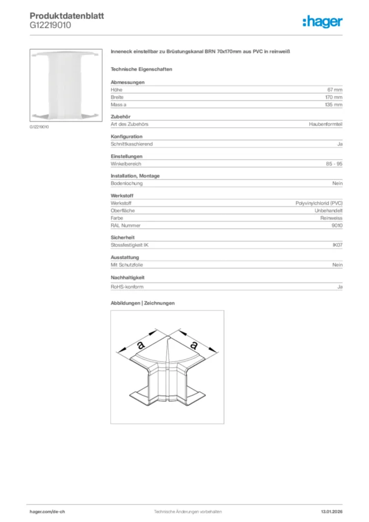 Bild Hager Produktdatenblatt G12219010 | Hager Schweiz