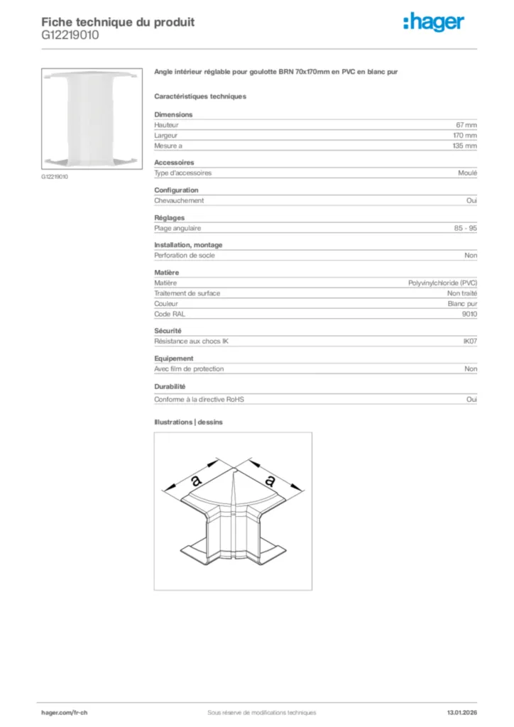 Image Hager Fiche technique du produit G12219010 | Hager Suisse