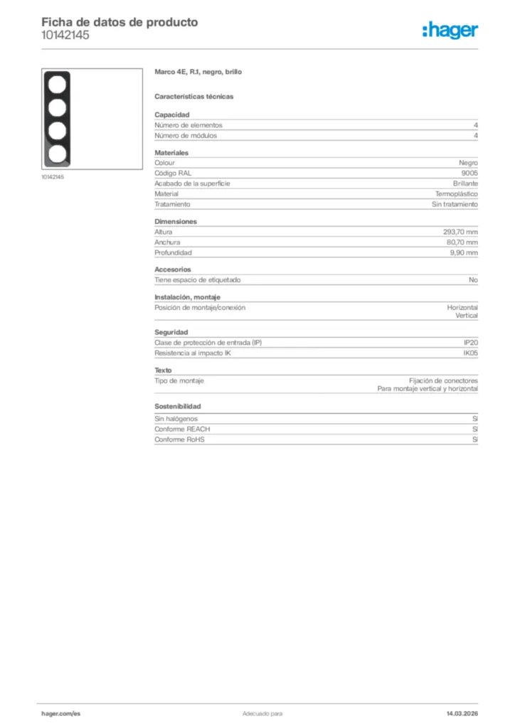 Imagen Hager Ficha de datos de producto 10142145 | Hager España