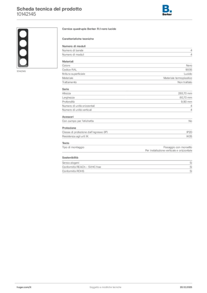 Immagine Berker Scheda tecnica del prodotto 10142145 | Hager Italia