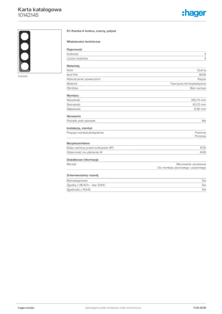Zdjęcie Hager Karta katalogowa 10142145 | Hager Polska
