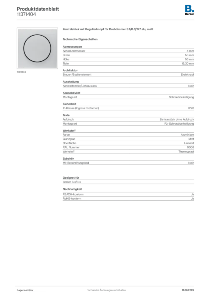 Berker Produktdatenblatt 11371404