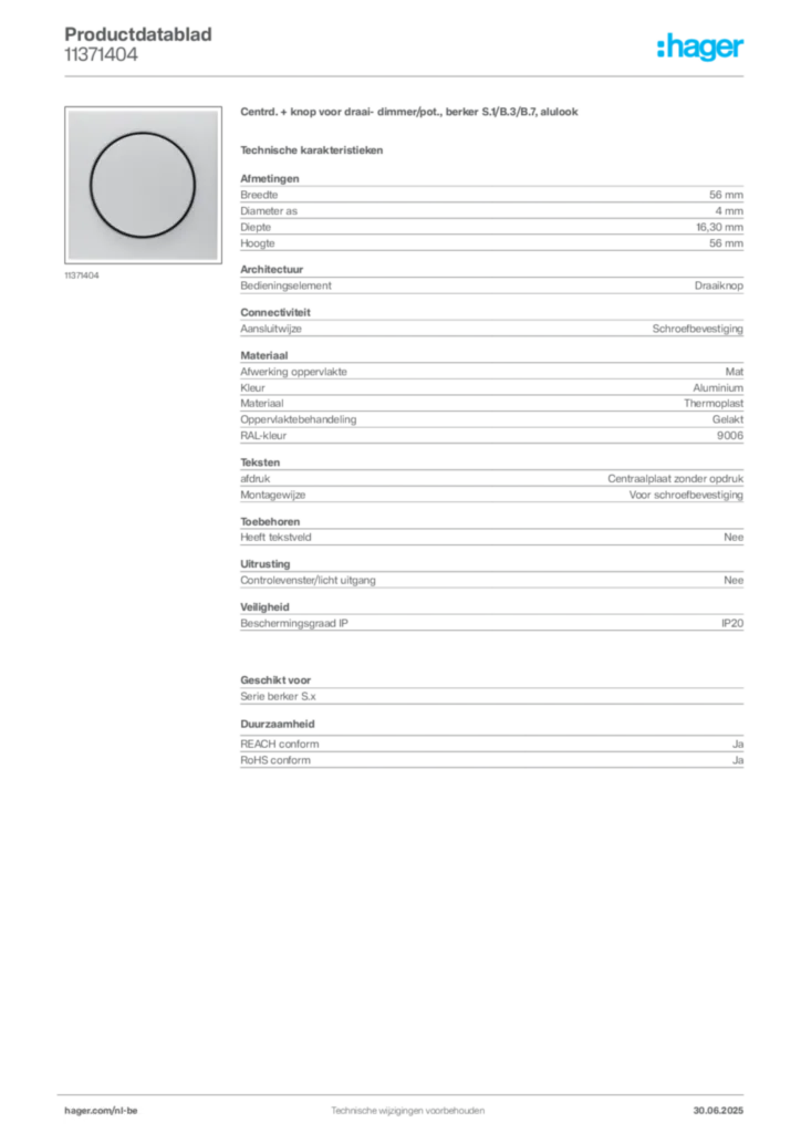 Afbeelding Hager Productdatablad 11371404 | Hager Belgium