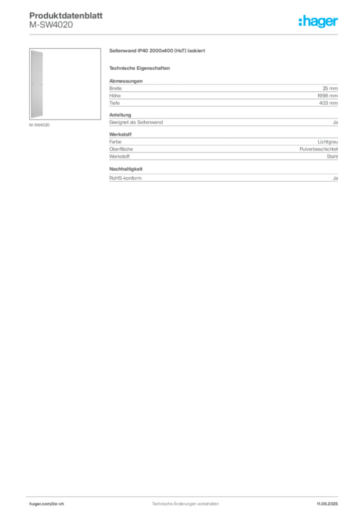 Bild Hager Produktdatenblatt M-SW4020 | Hager Schweiz