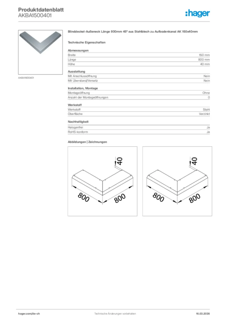Bild Hager Produktdatenblatt AKBA1500401 | Hager Schweiz