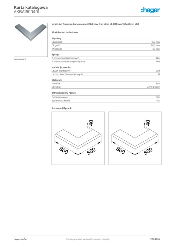 Zdjęcie Hager Karta katalogowa AKBA1500401 | Hager Polska