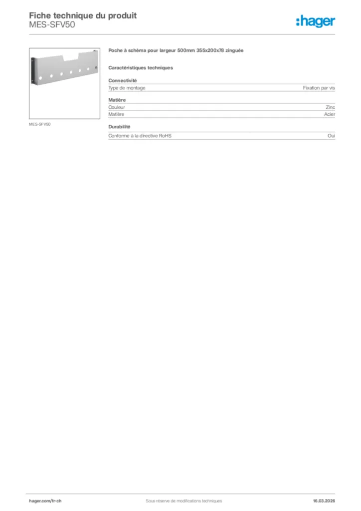 Image Hager Fiche technique du produit MES-SFV50 | Hager Suisse