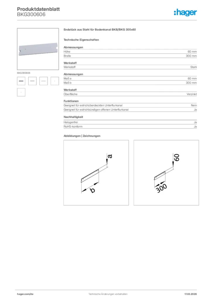 Bild Hager Produktdatenblatt BKG300606 | Hager Deutschland