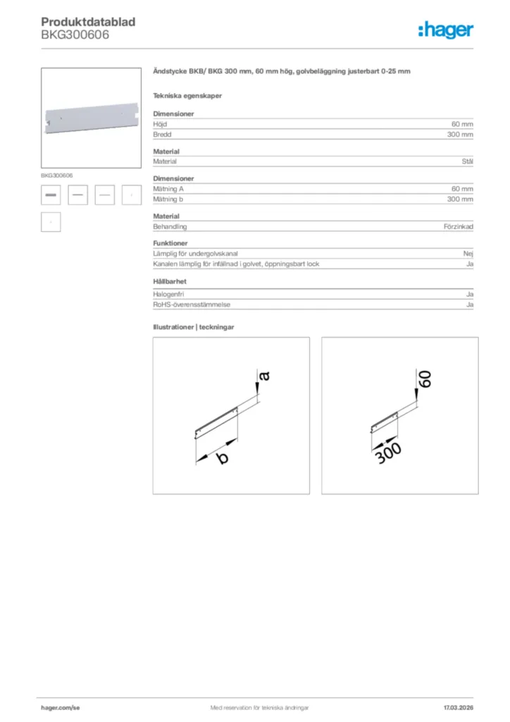 Bild Hager Produktdatablad BKG300606 | Hager Sverige