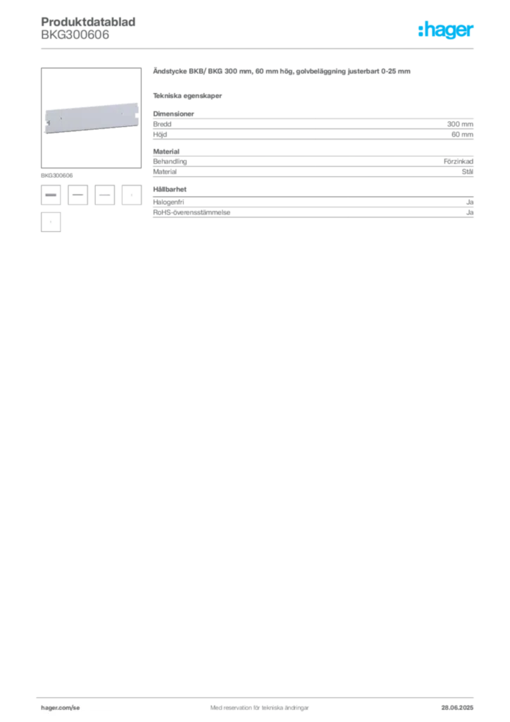 Bild Hager Produktdatablad BKG300606 | Hager Sverige