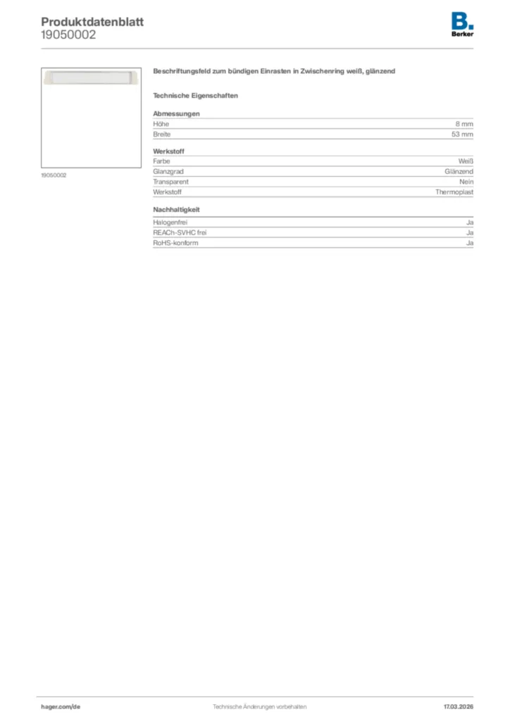 Bild Berker Produktdatenblatt 19050002 | Hager Deutschland