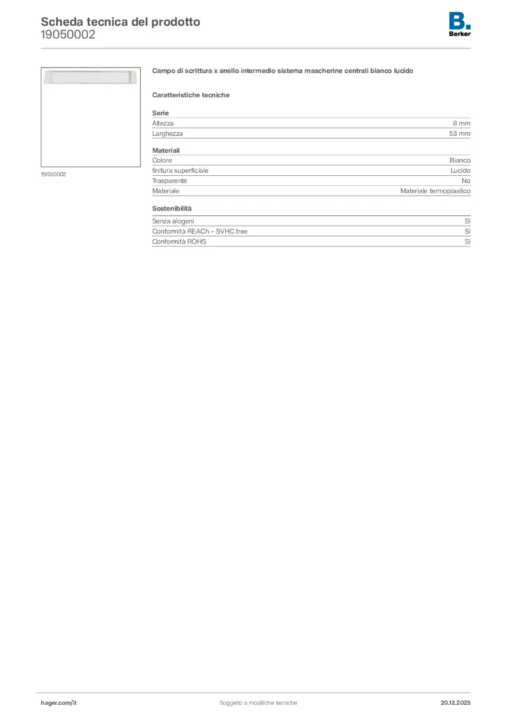 Immagine Berker Scheda tecnica del prodotto 19050002 | Hager Italia