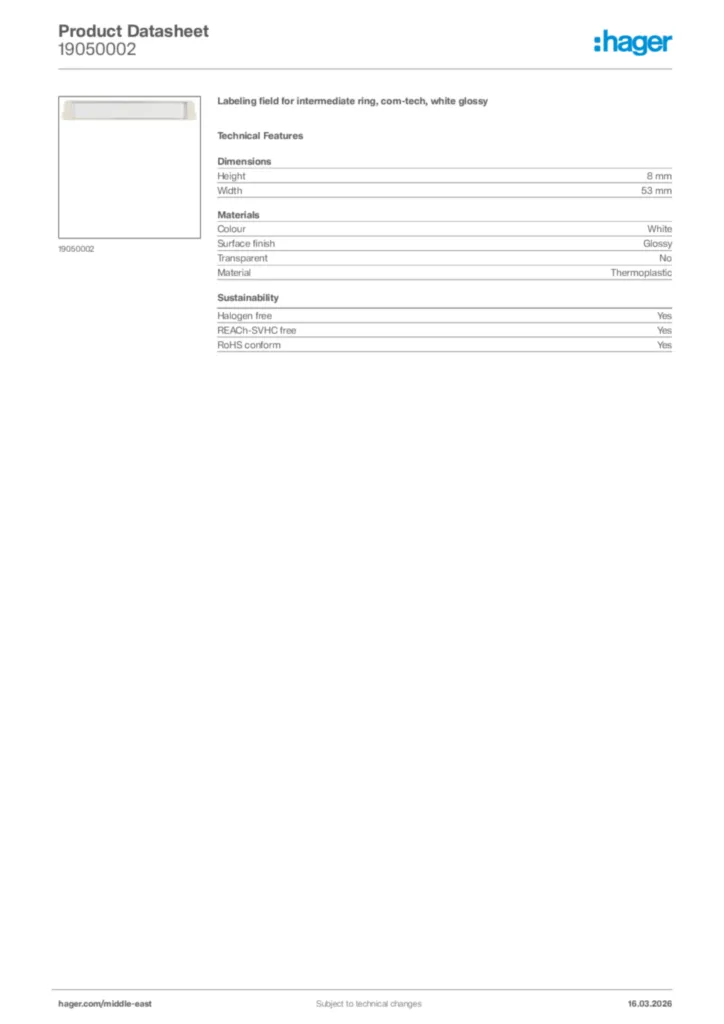 Image Hager Product data sheet 19050002  | Hager