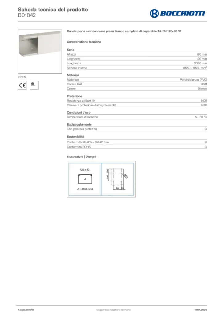 Immagine Bocchiotti Scheda tecnica del prodotto B01842 | Hager Italia