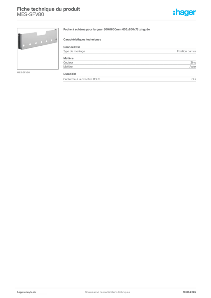 Image Hager Fiche technique du produit MES-SFV80 | Hager Suisse