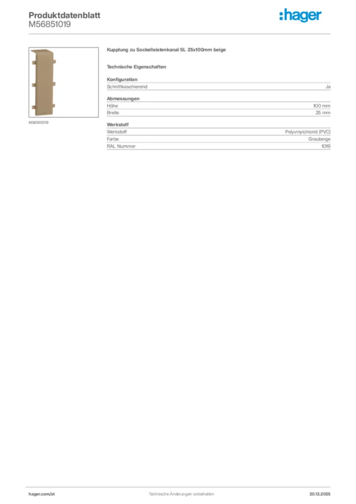 Bild Hager Produktdatenblatt M56851019 | Hager Deutschland