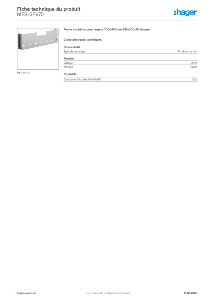 Image Hager Fiche technique du produit MES-SFV70 | Hager Suisse