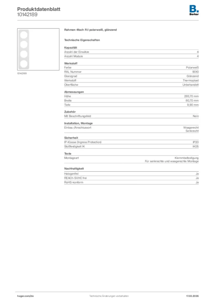 Bild Berker Produktdatenblatt 10142189 | Hager Deutschland