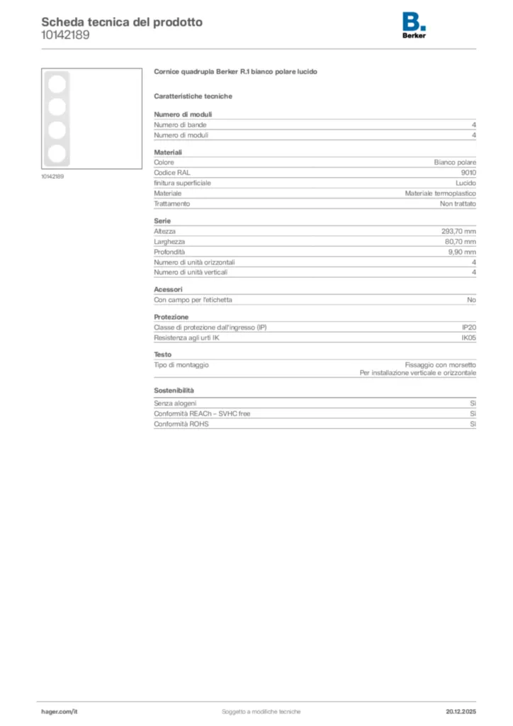 Immagine Berker Scheda tecnica del prodotto 10142189 | Hager Italia