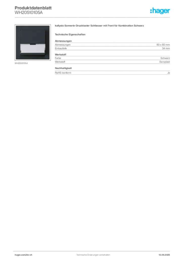 Bild Hager Produktdatenblatt WH20510105A | Hager Schweiz