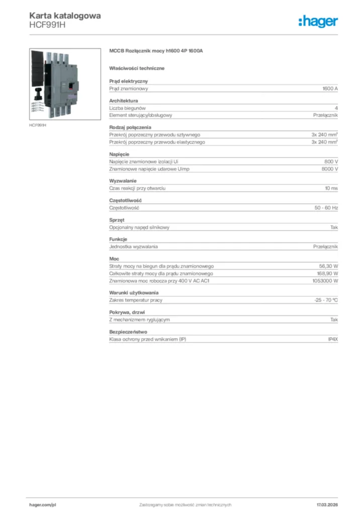 Zdjęcie Hager Karta katalogowa HCF991H | Hager Polska