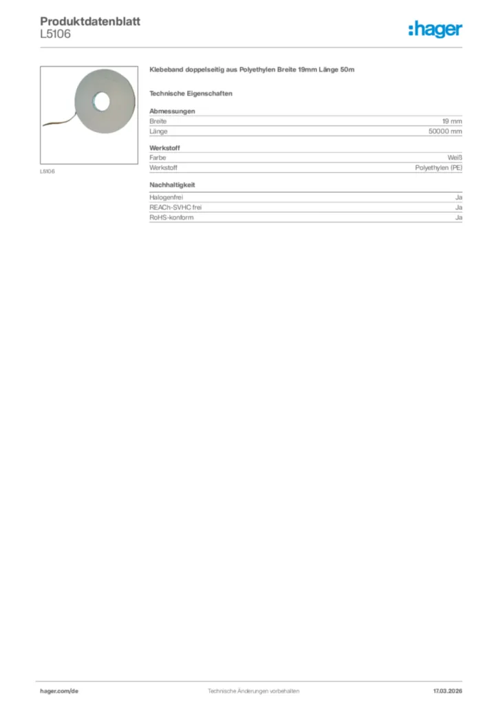 Bild Hager Produktdatenblatt L5106 | Hager Deutschland