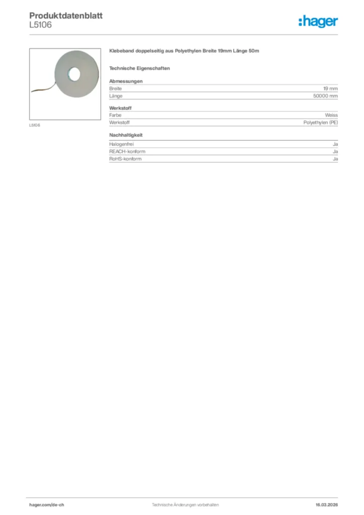 Bild Hager Produktdatenblatt L5106 | Hager Schweiz