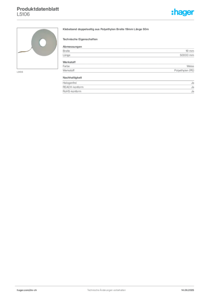 Bild Hager Produktdatenblatt L5106 | Hager Schweiz