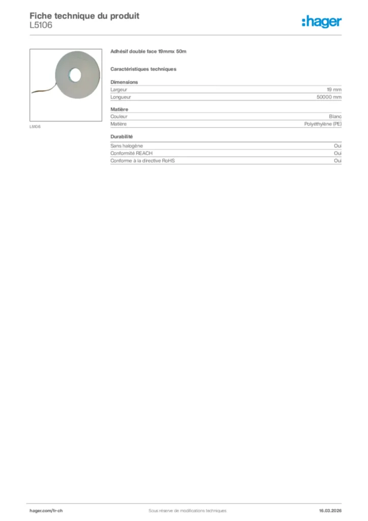 Image Hager Fiche technique du produit L5106 | Hager Suisse